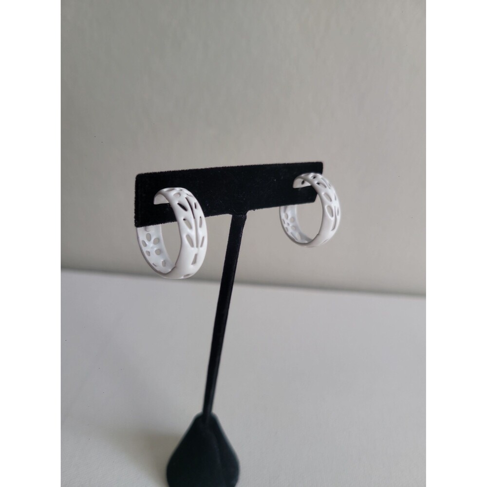 L. H. Segal White Enamel Hoop Clip On Earrings